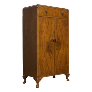 British Art Deco Burr Walnut Tallboy Linen Cabinet, 1930s For Sale