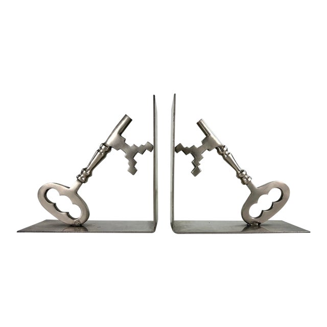 Mid-Century Hand Forged Steel Book Ends For Sale