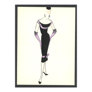 1950s Mid-Century Original French Fashion Drawing in Gouache