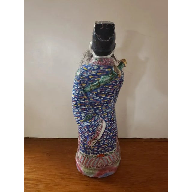 Early 20th Century Early 20th Century Chinese Famille Rose Porcelain Lu Dongbin Statue With Horse Hair Facial for Hair For Sale - Image 5 of 10