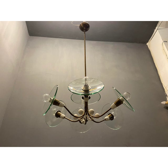 Art deco glass brass chandelier by pietro chiesa for fontana arte brass frame with glass shades height 90 cm width 60 cm...