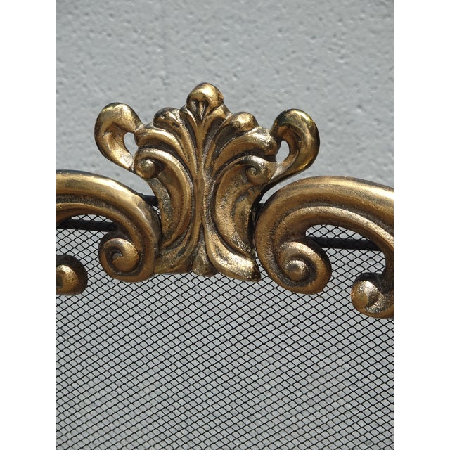 Vintage French Country Metal & Mesh Gold Fireplace Screen For Sale - Image 11 of 15