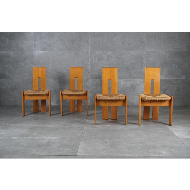 Postmodern Sculptural Oak and Rush Seat Dining Chairs, 1970s, Set of 4 For Sale - Image 13 of 13