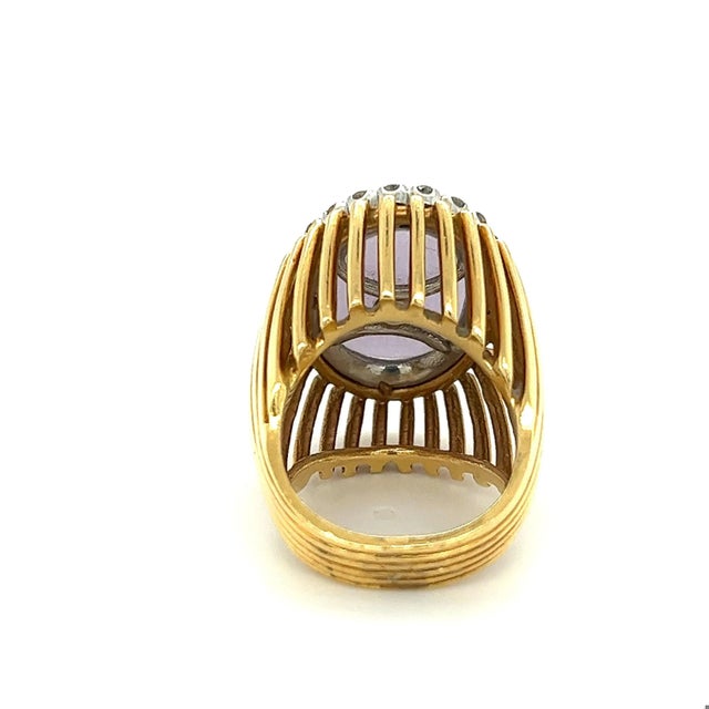 Certified 18K Gold Lavender Jade and Round Diamond Halo Ring, Size 7 For Sale - Image 4 of 7