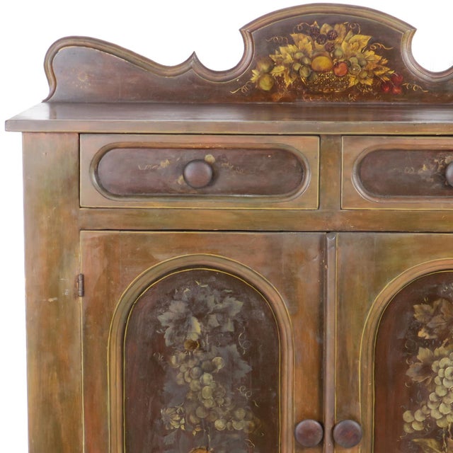 Antique Country Fancy Painted Jelly Cupboard With Arch Paneled Doors