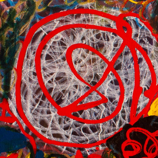 Red Torment — Abstract Expressionist Painting, Oil Markers and Acrylics on Canvas, 20 × 20 In For Sale In Chicago - Image 6 of 6