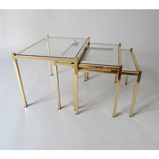 Vintage Nesting Coffee Tables in Gold-Tone Metal and Mirror, 1970s, Set of 3 For Sale - Image 6 of 12