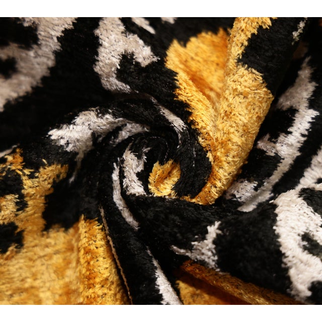 Black Luxury Black and Gold Silk Velvet Ikat Lumbar Pillow 16x24 Inch With Down Insert For Sale - Image 8 of 8