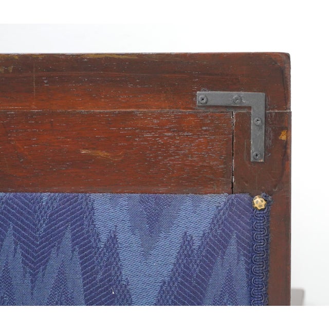 Mid 20th Century Traditional 121.75 In. Blue Velvet Walnut Settee Bench For Sale - Image 12 of 16