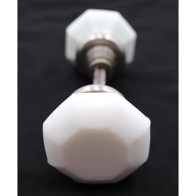 Pair of Vintage Octagon Milk Glass Door Knobs For Sale - Image 4 of 5