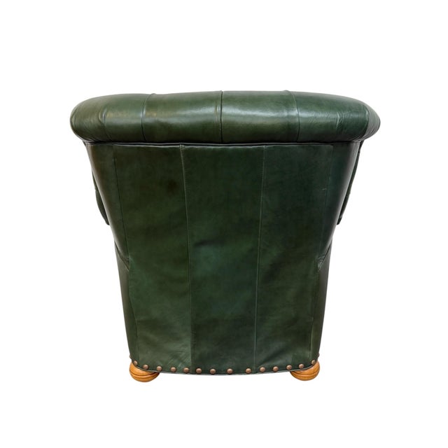 Green Vintage Ethan Allen Forrest Green Leather Chesterfield Reclining Lounge Chair For Sale - Image 8 of 9