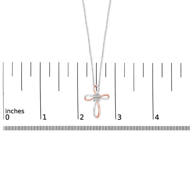Early 21st Century 10K Rose Gold Plated Sterling Silver Diamond Accent Cross Pendant Necklace For Sale - Image 5 of 5
