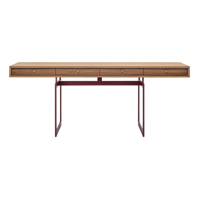 Red and Walnut Office Desk by Bodil Kjaer for Karakter For Sale