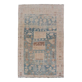 Persian Kurdish Antique Rug With Tribal Design in Light Blue, Teal, and Cream For Sale