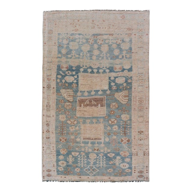 Persian Kurdish Antique Rug With Tribal Design in Light Blue, Teal, and Cream For Sale