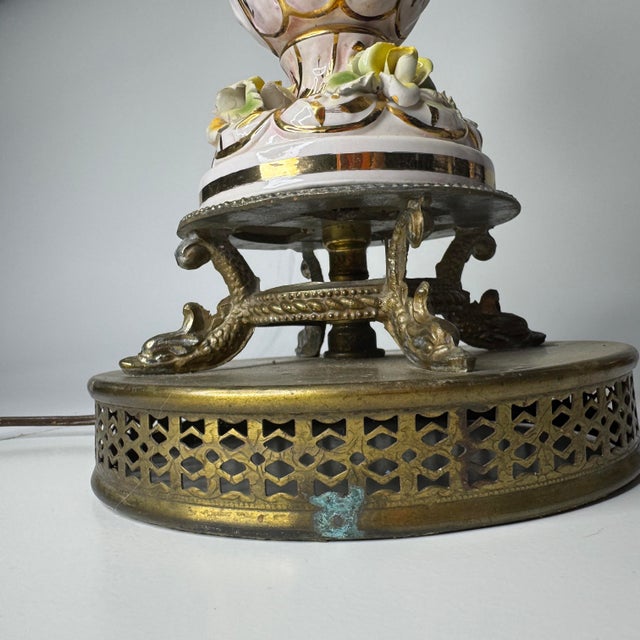 Ceramic Italian Capodimonte Cherub and Floral Table Lamps- A Pair For Sale - Image 7 of 12
