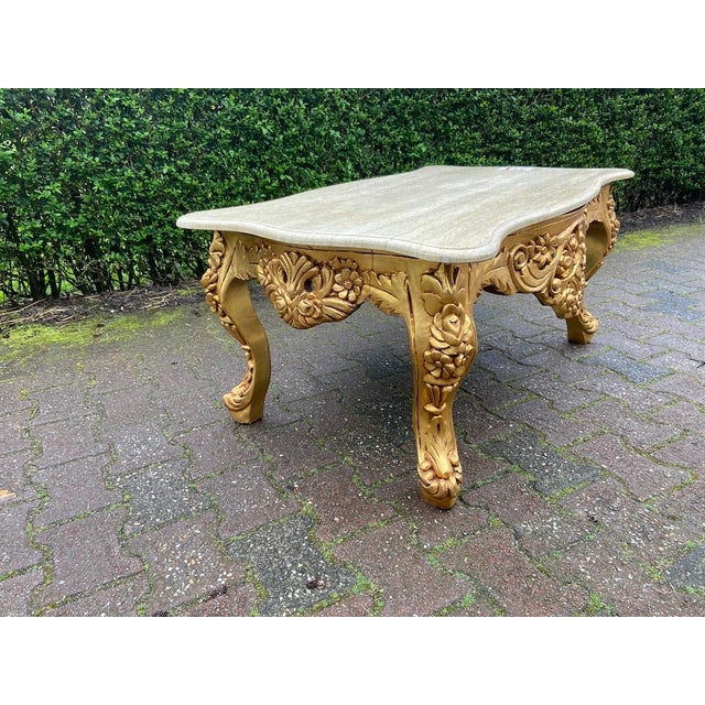 1940s Italian Baroque Gold Beech Marble Coffee Table For Sale - Image 6 of 11