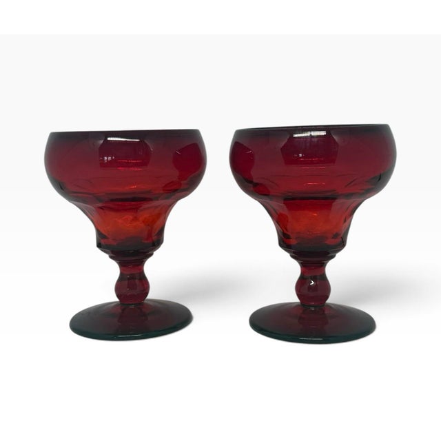 1930s Fenton Georgian Ruby Agua Caliente Champagne or Dessert Goblets - A Pair For Sale - Image 10 of 10