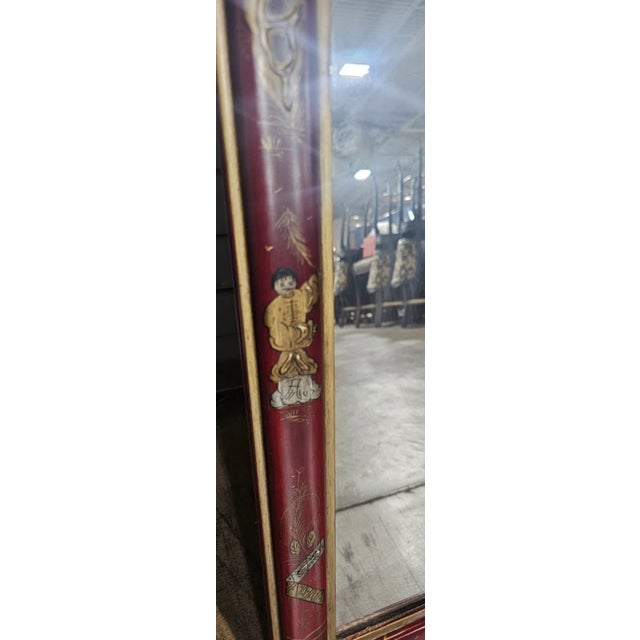 Paint Late 20th Century Friedman Brothers Chinoiserie Mirror Williamsburg Style Red Lacquer Frame For Sale - Image 7 of 9