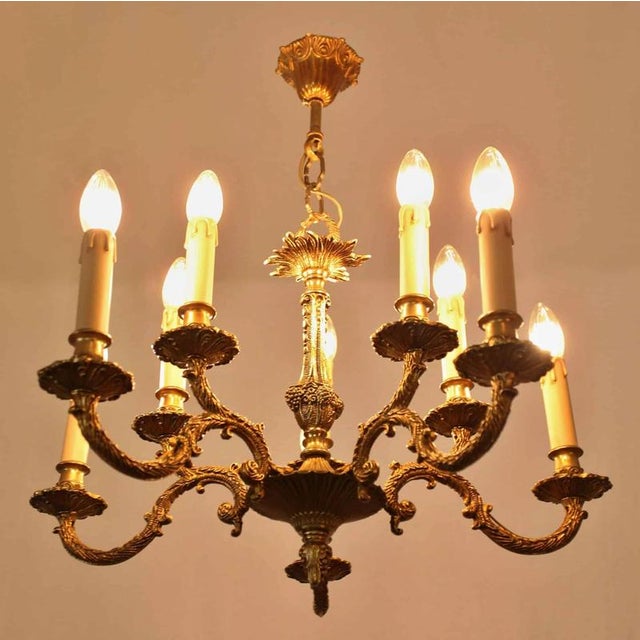 Polished Brass 10-Light Chandelier For Sale - Image 3 of 4