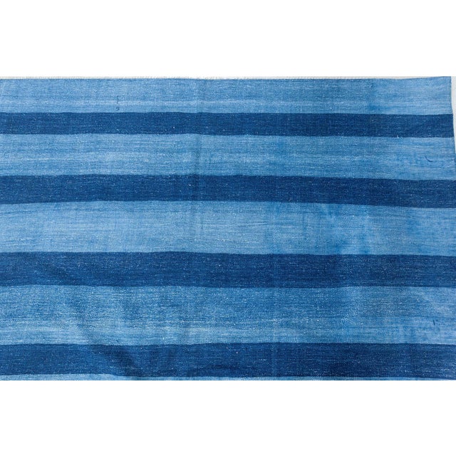 1940s Doris Leslie Blau Heritage Vintage Dhurrie In Light Blue And Blue Handmade Rug For Sale - Image 5 of 8