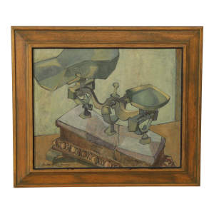 Davetta Greenberg Cubist Style Oil Painting, Scales