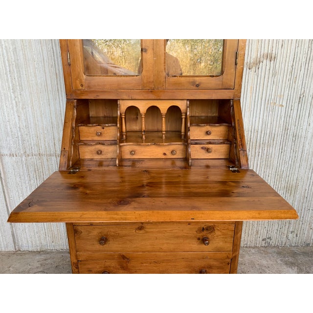 Wood Late 19th Century Spanish Pine Bureau Bookcase Secretaire For Sale - Image 7 of 11