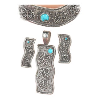 Darry Dean & Rebecca Begay Tufa cast sterling butterflies bracelet, earrings, a For Sale