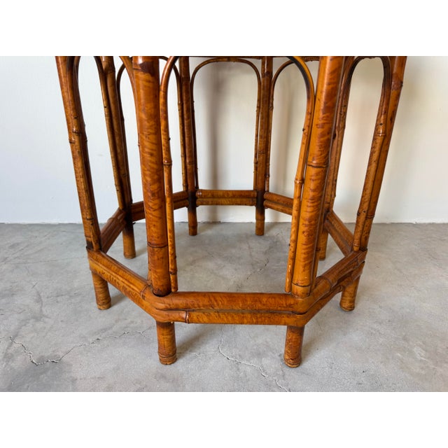 Vintage Burnt Bamboo Octagonal Brighton Pavilion-Style Side Table For Sale - Image 4 of 12