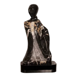 Late 20th Century Contemporary Black Marble Abstract Figurative Sculpture on Base Signed Lora Ross