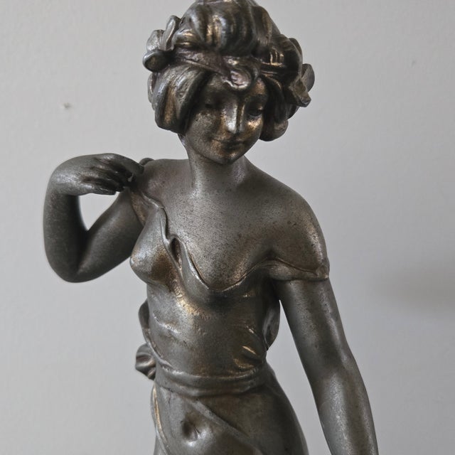 19th Century Antique Julian Causse (French, 1869-1914) Pervenche Spelter Sculpture Signed For Sale - Image 5 of 13