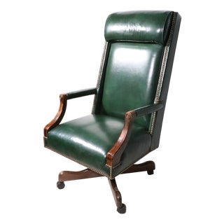 Late 20th Century Exceptional Judge Style High Back Swivel Tilt Leather Desk Chair For Sale