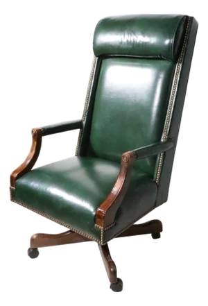 Late 20th Century Exceptional Judge Style High Back Swivel Tilt Leather Desk Chair