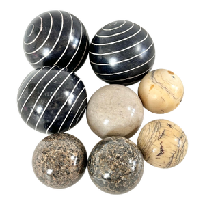 Vintage Stone Decorative Spheres – Marble, Granite & Carved Soapstone Orbs, Coffee Table Decor, Organic Modern Styling Objects - Set of 8