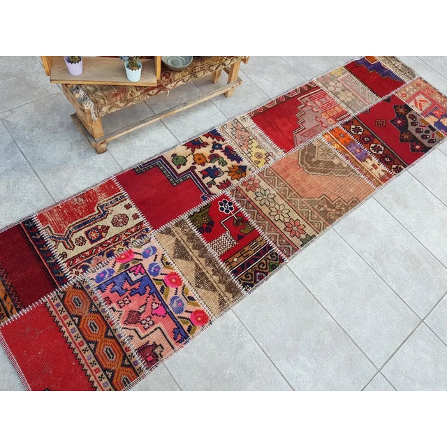 Red Geometric Design Vintage Wool Runner For Sale - Image 8 of 10