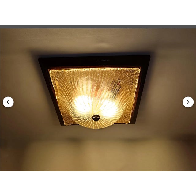 Brown Mid-Century Modern Art Deco Style Flush Mount or Wall Light in Wood and Murano Glass attributed to Barovier and Toso, 1960s For Sale - Image 8 of 12