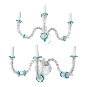 Pair of Foliate 3-Arm Glass Tendril Sconces