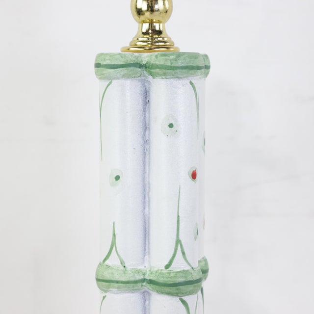 Vintage Hand-Painted White and Green Faux Bamboo Table Lamps - a Pair For Sale - Image 9 of 10