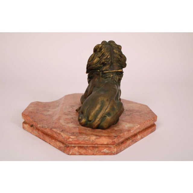 Early 20th Century Bronze Lion Form Inkwell on a Marble Base For Sale - Image 5 of 9