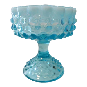 Fenton Glass Aqua Opalescent Hobnail Candy Compote Pedestal 1950s