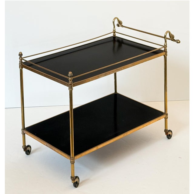 English English Two-Tiered Drinks Cart or Bar Trolley With Swan Handles For Sale - Image 3 of 12