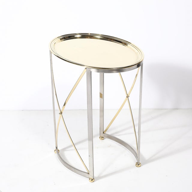 Mid-Century Polished Brass & Brushed Steel Side Table With Lattice Supports For Sale - Image 14 of 14