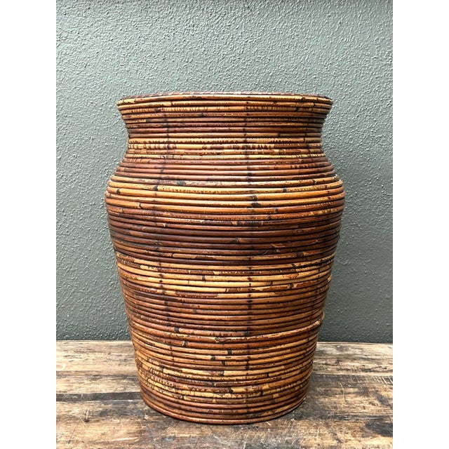 Wood Vintage Coiled Pencil Reed Floor Vase For Sale - Image 7 of 12