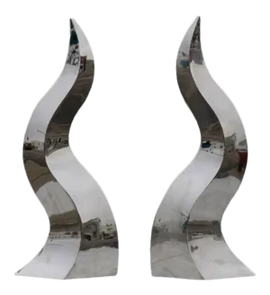 Curtis Norton Sculptural Andirons in Stainless Steel.