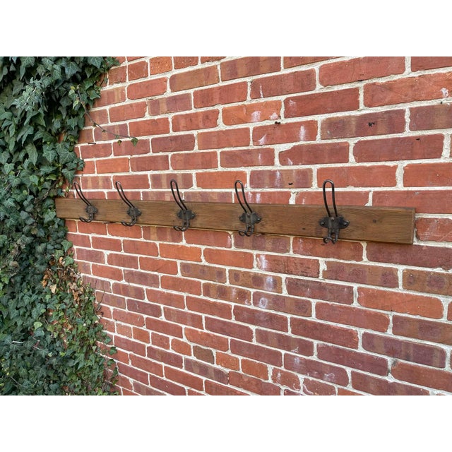 Wood Rustic Pine Coat Hook Rack Rail – Solid Wooden Wall Mounted With Iron Hooks 1900 For Sale - Image 7 of 9