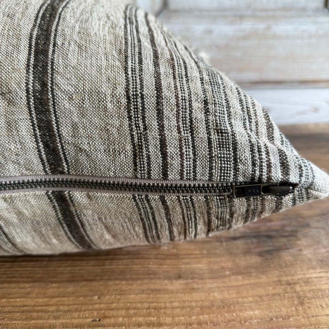 Custom Made french linen stripe accent pillows Size: 22x22 Includes insert 10/90 down feather Color: Oat brown with dark...