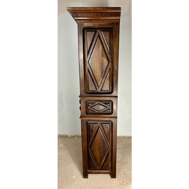 Wood Vintage Spanish Renaissance Style Walnut Cabinet with Geometric Carve, 1920 For Sale - Image 7 of 16