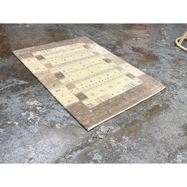 Indian 3ft 2in × 4ft 3in Kashkuli Gabbeh Wool Area Rug For Sale - Image 3 of 12
