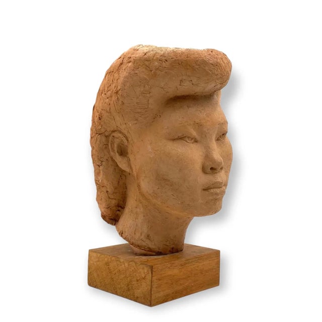 Willy Gordon, Terracotta Japanese Girl Akito Head Sculpture, France 1940s For Sale - Image 11 of 13