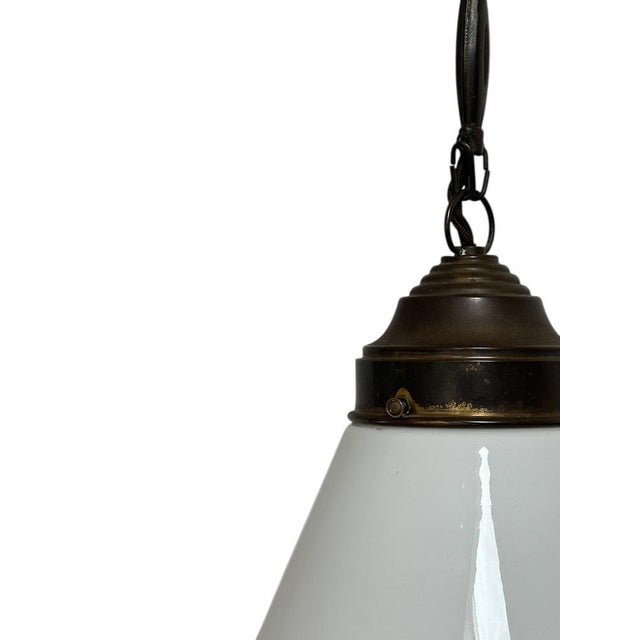 Peter Behrens Industrial Conical Opaline Milk Glass Pendant attributed to Peter Behrens for Aeg, 1920s For Sale - Image 4 of 7